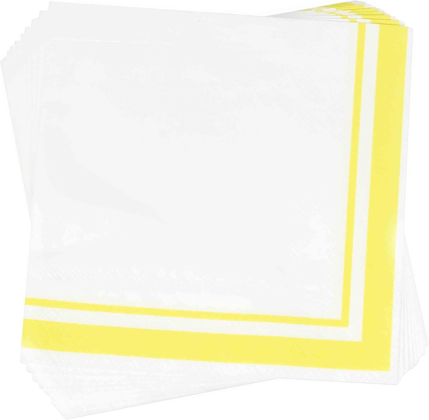 Yellow and White Cocktail Napkins – 120 Pack 5 x 5 Inch 3-Ply Disposable Lined Beverage Napkins for Parties, Birthdays, Baby Showers, Summer Events, and Everyday Entertaining