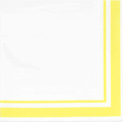 Yellow and White Cocktail Napkins – 120 Pack 5 x 5 Inch 3-Ply Disposable Lined Beverage Napkins for Parties, Birthdays, Baby Showers, Summer Events, and Everyday Entertaining