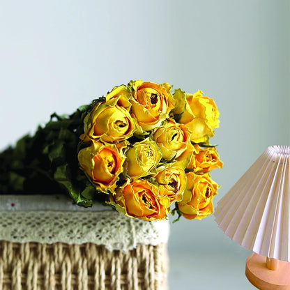Natural Dried Flowers Bouquet, 10 Pcs Yellow Dried Roses Bouquet for Wedding Decoration and DIY Wreath Floral Home Decor