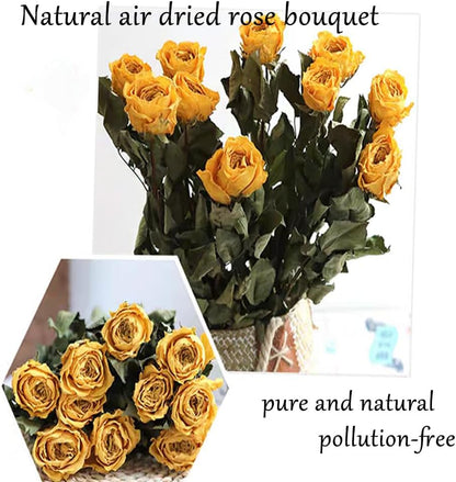 Natural Dried Flowers Bouquet, 10 Pcs Yellow Dried Roses Bouquet for Wedding Decoration and DIY Wreath Floral Home Decor