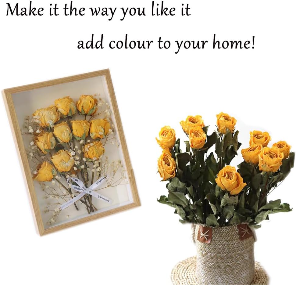 Natural Dried Flowers Bouquet, 10 Pcs Yellow Dried Roses Bouquet for Wedding Decoration and DIY Wreath Floral Home Decor