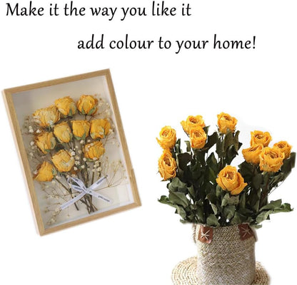 Natural Dried Flowers Bouquet, 10 Pcs Yellow Dried Roses Bouquet for Wedding Decoration and DIY Wreath Floral Home Decor