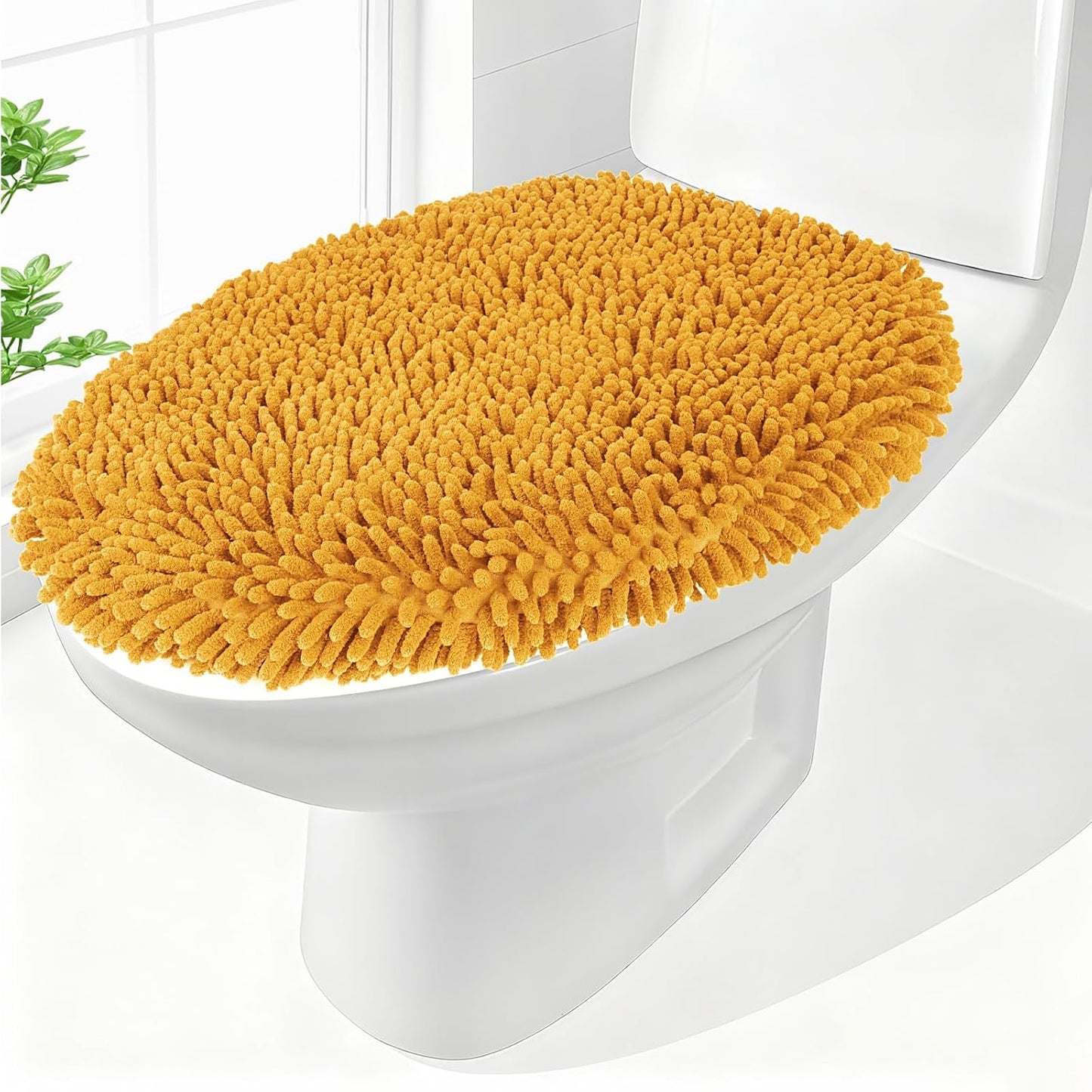 Chenille Elongated Toilet Seat Cover 19.5"x 15" Machine Washable Solid Toilet Lid Cover Adjustable Rubber Backing Fits Only 18-19.5" L x 14-16" W Elongated Toilet Seat