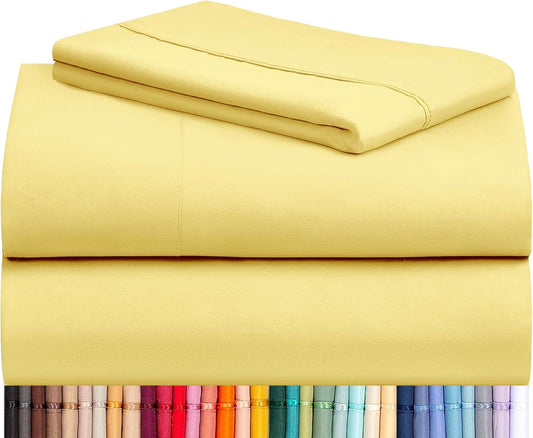 Twin XL Sheets Set, Deep Pocket Twin XL Bed Sheets 4PC, Cooling Bed Sheet Twin XL Size, Soft Silky Fitted Sheet & Pillowcase Sets, Breathable Hotel Bedding Wrinkle Free, Lemon Yellow