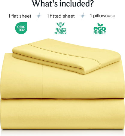 Twin XL Sheets Set, Deep Pocket Twin XL Bed Sheets 4PC, Cooling Bed Sheet Twin XL Size, Soft Silky Fitted Sheet & Pillowcase Sets, Breathable Hotel Bedding Wrinkle Free, Lemon Yellow