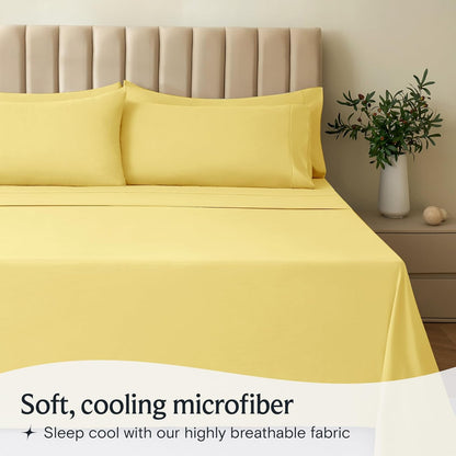 Twin XL Sheets Set, Deep Pocket Twin XL Bed Sheets 4PC, Cooling Bed Sheet Twin XL Size, Soft Silky Fitted Sheet & Pillowcase Sets, Breathable Hotel Bedding Wrinkle Free, Lemon Yellow