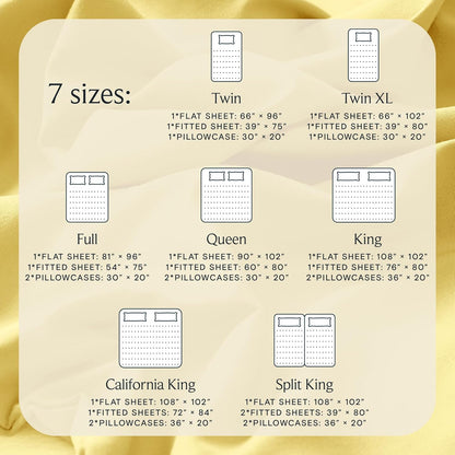 Twin XL Sheets Set, Deep Pocket Twin XL Bed Sheets 4PC, Cooling Bed Sheet Twin XL Size, Soft Silky Fitted Sheet & Pillowcase Sets, Breathable Hotel Bedding Wrinkle Free, Lemon Yellow