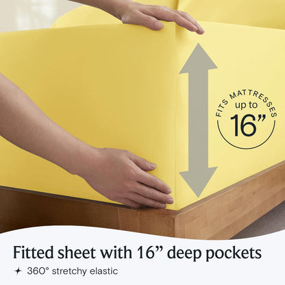Twin XL Sheets Set, Deep Pocket Twin XL Bed Sheets 4PC, Cooling Bed Sheet Twin XL Size, Soft Silky Fitted Sheet & Pillowcase Sets, Breathable Hotel Bedding Wrinkle Free, Lemon Yellow