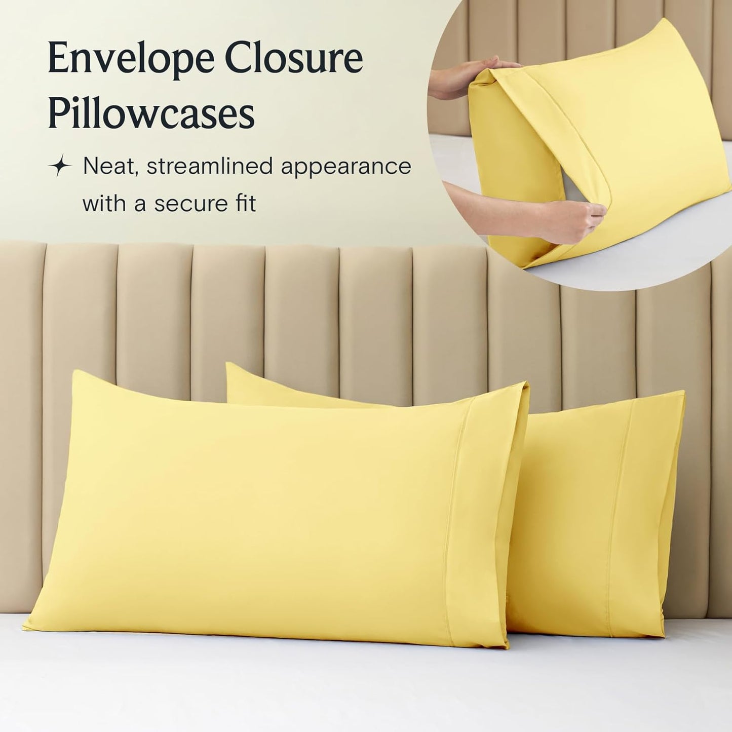 Twin XL Sheets Set, Deep Pocket Twin XL Bed Sheets 4PC, Cooling Bed Sheet Twin XL Size, Soft Silky Fitted Sheet & Pillowcase Sets, Breathable Hotel Bedding Wrinkle Free, Lemon Yellow