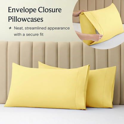 Twin XL Sheets Set, Deep Pocket Twin XL Bed Sheets 4PC, Cooling Bed Sheet Twin XL Size, Soft Silky Fitted Sheet & Pillowcase Sets, Breathable Hotel Bedding Wrinkle Free, Lemon Yellow