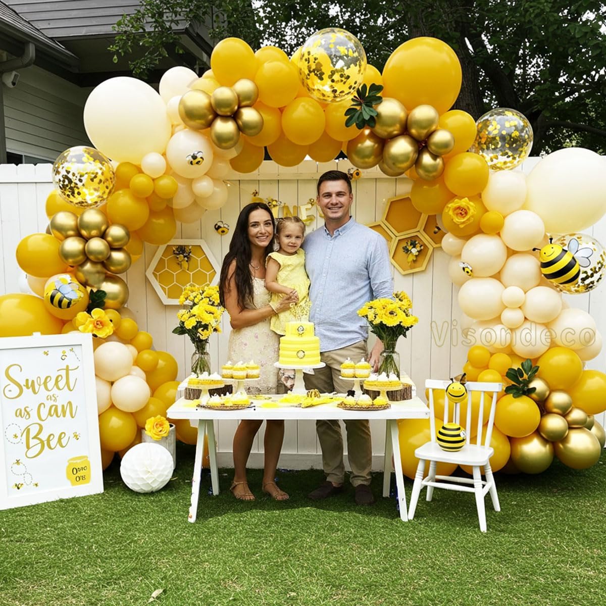 Yellow Balloon Arch Kit, Mustard Yellow, Ivory White and Gold | Double-Stuffed, 138 balloons for Birthday, Baby Shower, Bee Party, Sunflower/Lemon/Daisy Theme Decorations