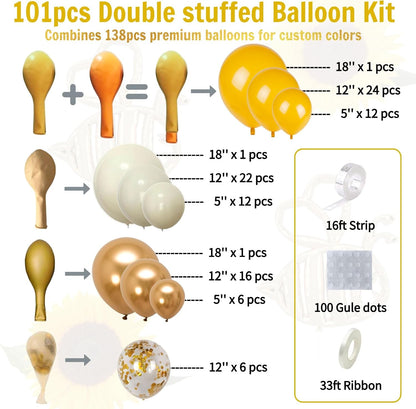 Yellow Balloon Arch Kit, Mustard Yellow, Ivory White and Gold | Double-Stuffed, 138 balloons for Birthday, Baby Shower, Bee Party, Sunflower/Lemon/Daisy Theme Decorations