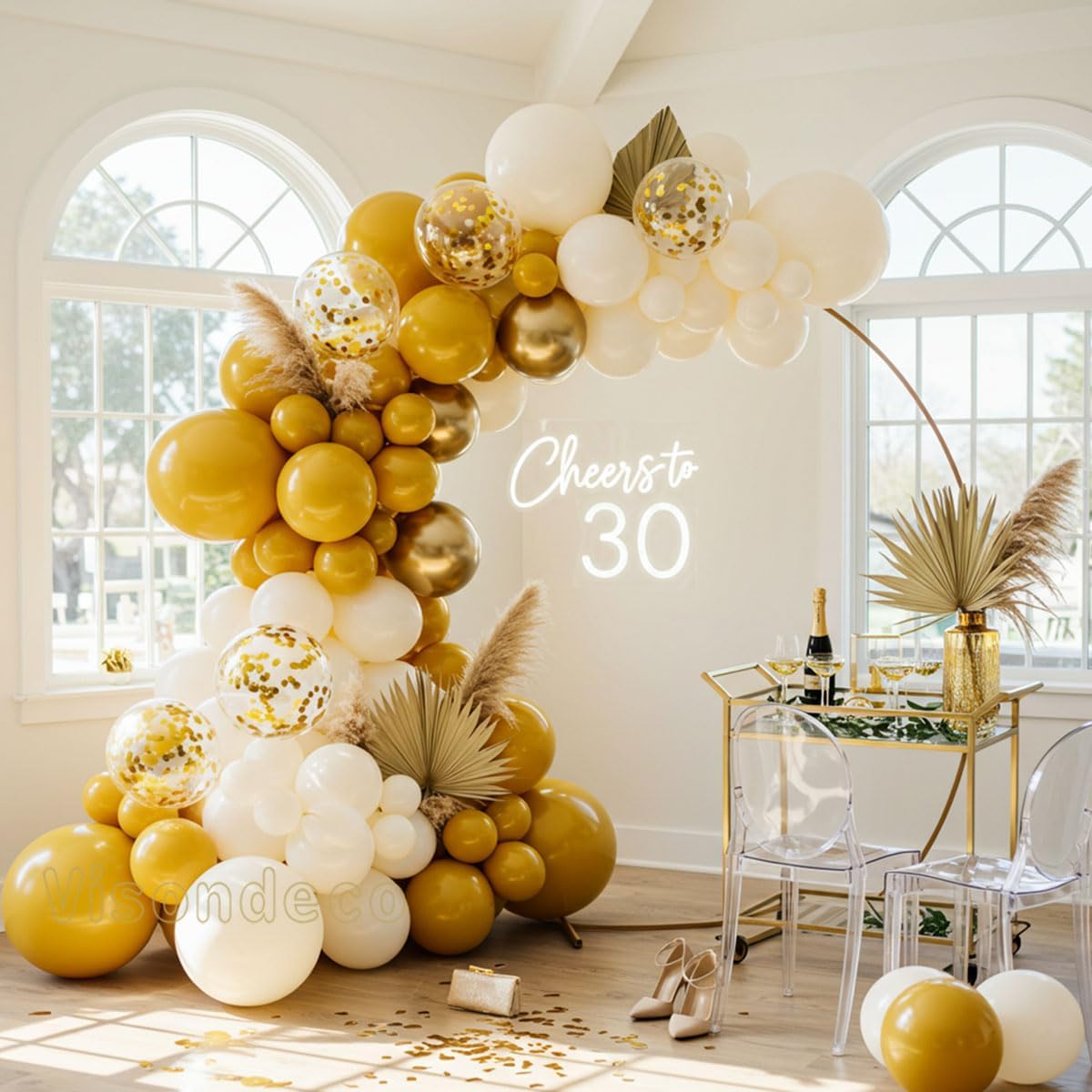 Yellow Balloon Arch Kit, Mustard Yellow, Ivory White and Gold | Double-Stuffed, 138 balloons for Birthday, Baby Shower, Bee Party, Sunflower/Lemon/Daisy Theme Decorations