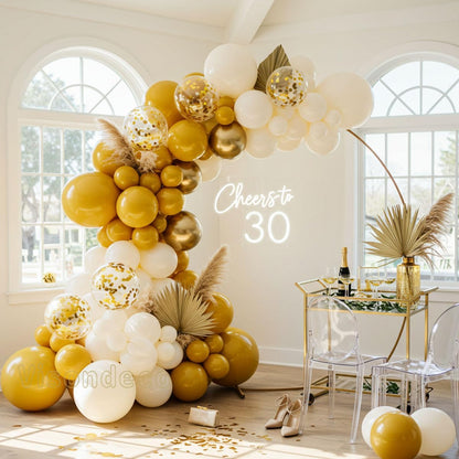 Yellow Balloon Arch Kit, Mustard Yellow, Ivory White and Gold | Double-Stuffed, 138 balloons for Birthday, Baby Shower, Bee Party, Sunflower/Lemon/Daisy Theme Decorations