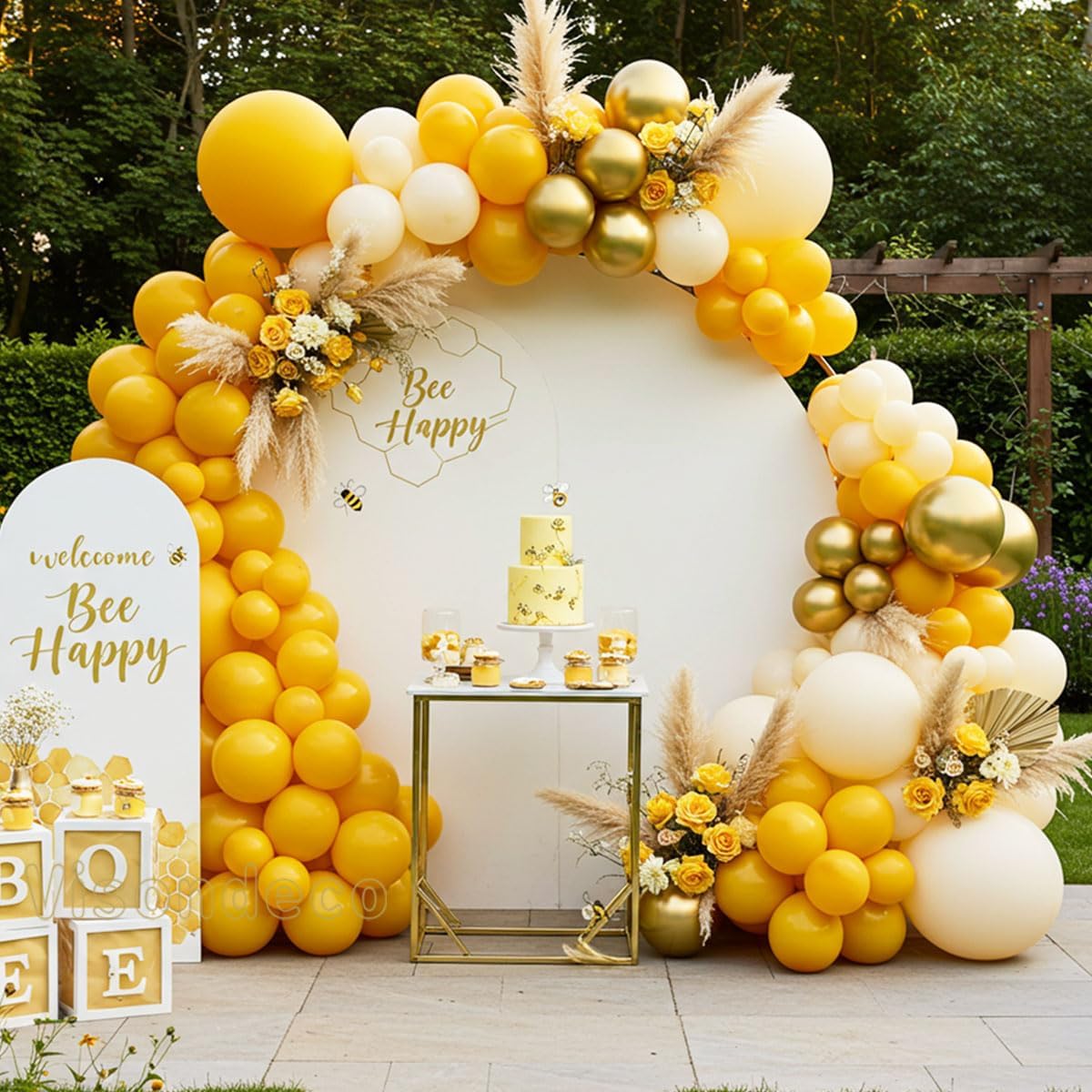 Yellow Balloon Arch Kit, Mustard Yellow, Ivory White and Gold | Double-Stuffed, 138 balloons for Birthday, Baby Shower, Bee Party, Sunflower/Lemon/Daisy Theme Decorations