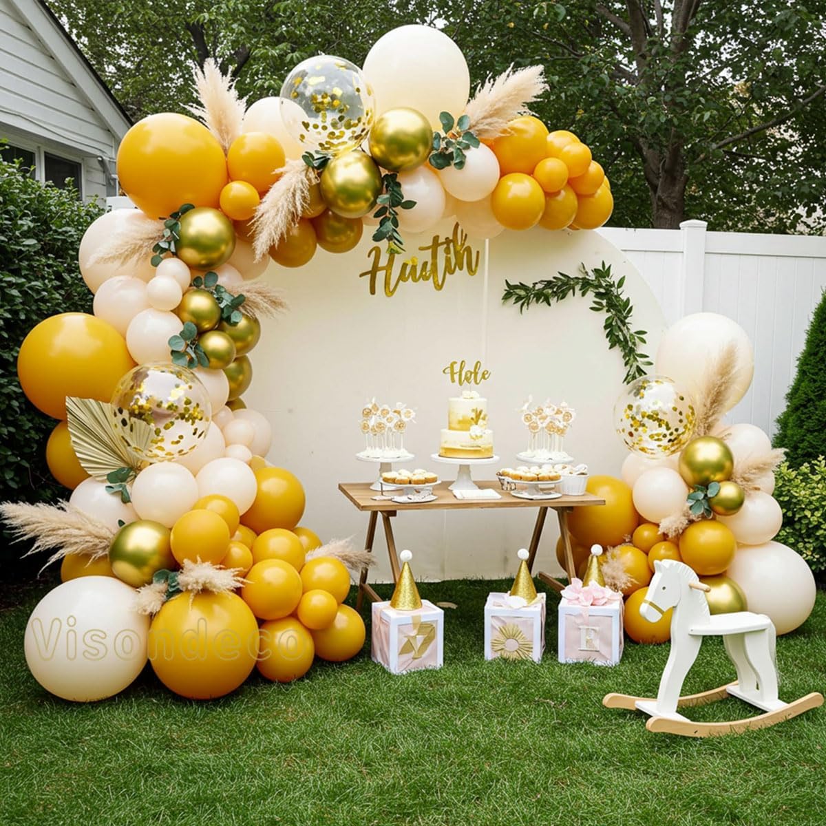 Yellow Balloon Arch Kit, Mustard Yellow, Ivory White and Gold | Double-Stuffed, 138 balloons for Birthday, Baby Shower, Bee Party, Sunflower/Lemon/Daisy Theme Decorations