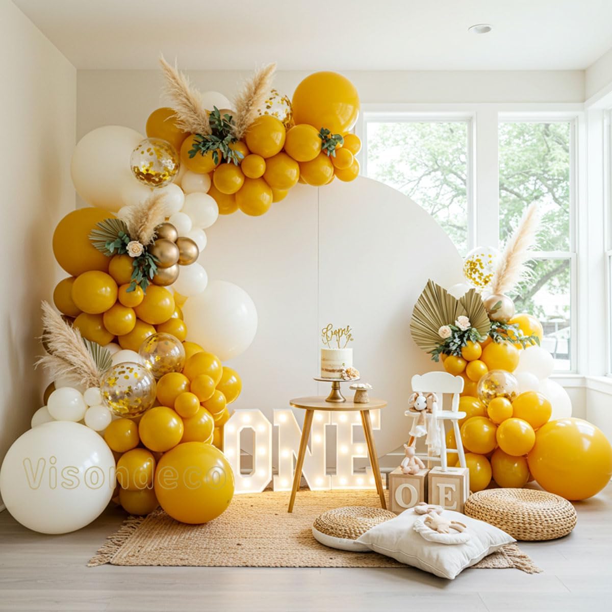 Yellow Balloon Arch Kit, Mustard Yellow, Ivory White and Gold | Double-Stuffed, 138 balloons for Birthday, Baby Shower, Bee Party, Sunflower/Lemon/Daisy Theme Decorations
