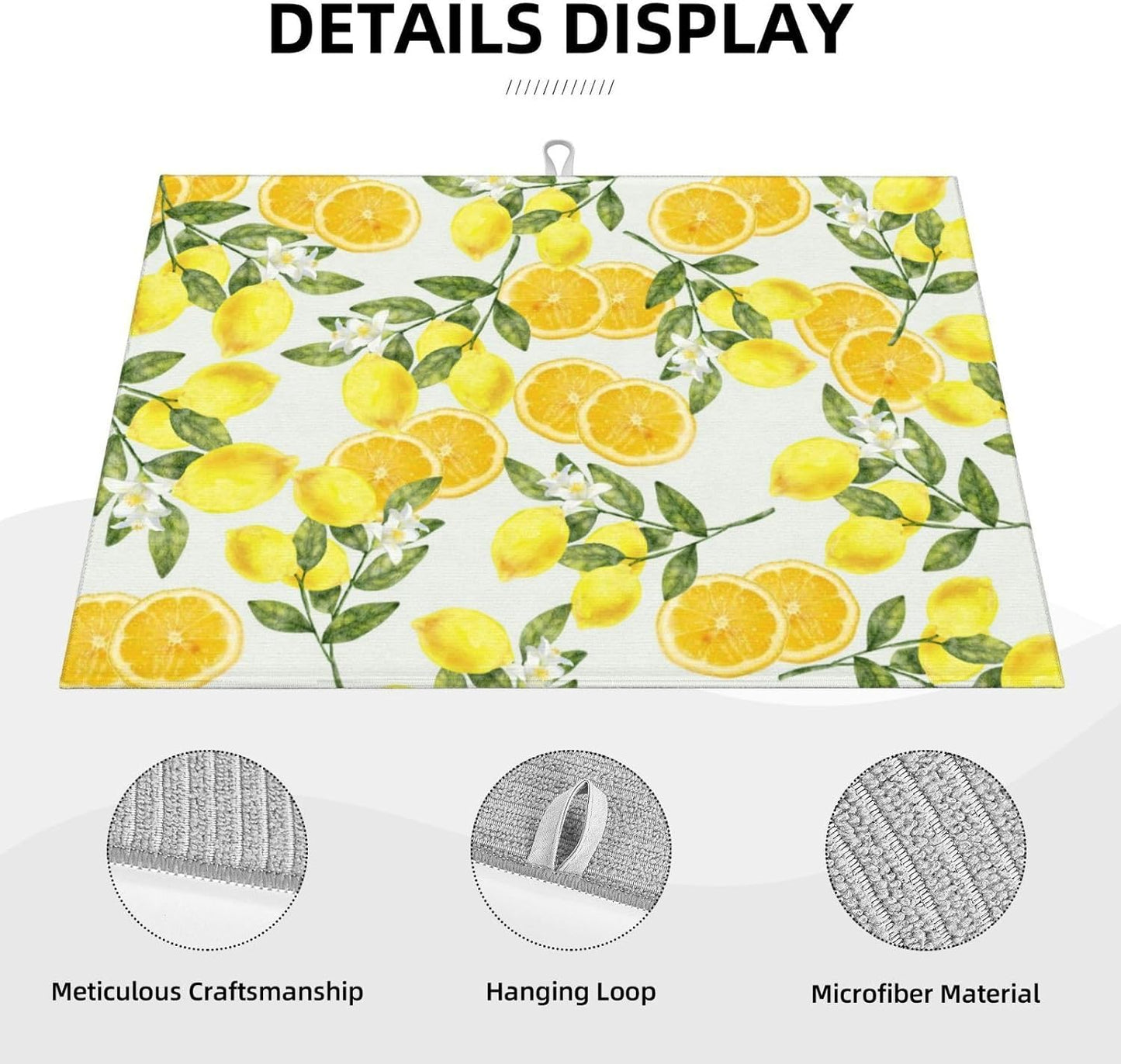 Lemon Kitchen Decor Lemon Dish Drying Mat for Kitchen Counter Large Drying Pad for Dishes 18 x 24 Inch Absorbent Washable Coffee Bar Mat