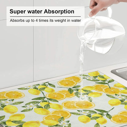 Lemon Kitchen Decor Lemon Dish Drying Mat for Kitchen Counter Large Drying Pad for Dishes 18 x 24 Inch Absorbent Washable Coffee Bar Mat