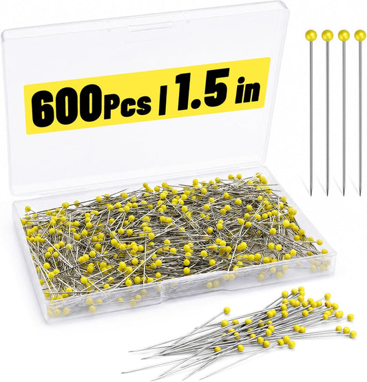 600 Pcs Sewing Pins 1.5 in Glass Ball Head Straight Yellow Quilting | Sewing Pin for Quilting Pins Corsage Stick Pin Dressmaker fabric Sewing Supplies, Crafts, Jewelry Making, Diy Accessories