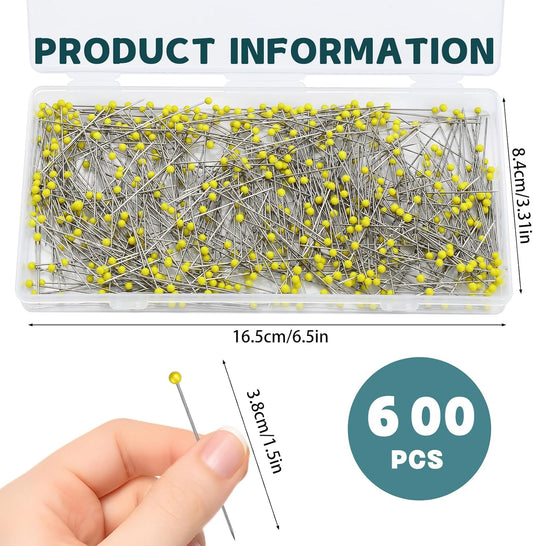 600 Pcs Sewing Pins 1.5 in Glass Ball Head Straight Yellow Quilting | Sewing Pin for Quilting Pins Corsage Stick Pin Dressmaker fabric Sewing Supplies, Crafts, Jewelry Making, Diy Accessories
