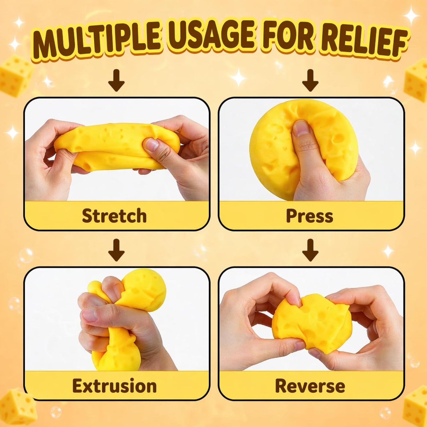 Cheese Squishy Slow Rising, Squishy Cheese Block Fidget Toys for Adults Teens, Fake Food Squishys Sensory Toys Gift for Stress Relief Anxiety Relief Party Favor Office Home School Relaxation, 2pc