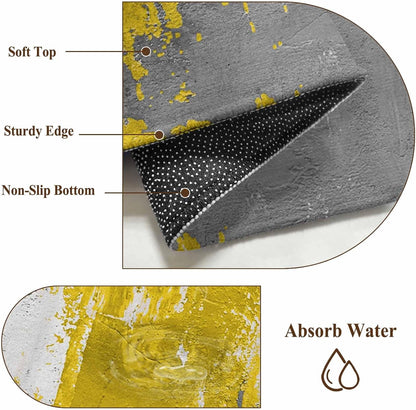 4x6ft Abstract Art Area Rug Non Slip Soft Washable Yellow Grey Wall Mottled Texture Minimalist Modern Rectangle Area Rugs Low Pile Indoor Carpet Mat for Bedroom Living Room Dining Entryway