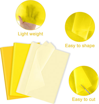 60 Sheets Assorted Yellow Tissue Paper Bundles 100 Pcs Mini White Bows for Gift Wrapping Fall Thanksgiving Holiday Decoration