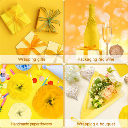 60 Sheets Assorted Yellow Tissue Paper Bundles 100 Pcs Mini White Bows for Gift Wrapping Fall Thanksgiving Holiday Decoration