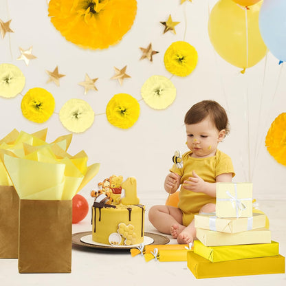 60 Sheets Assorted Yellow Tissue Paper Bundles 100 Pcs Mini White Bows for Gift Wrapping Fall Thanksgiving Holiday Decoration