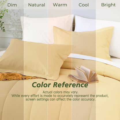 7 Pieces Full Size Comforter Set, Reversible Bed in a Bag Full, All Season Bedding Set with Comforter, Flat & Fitted Sheets, Pillowcases & Shams, Light Yellow & Ivory