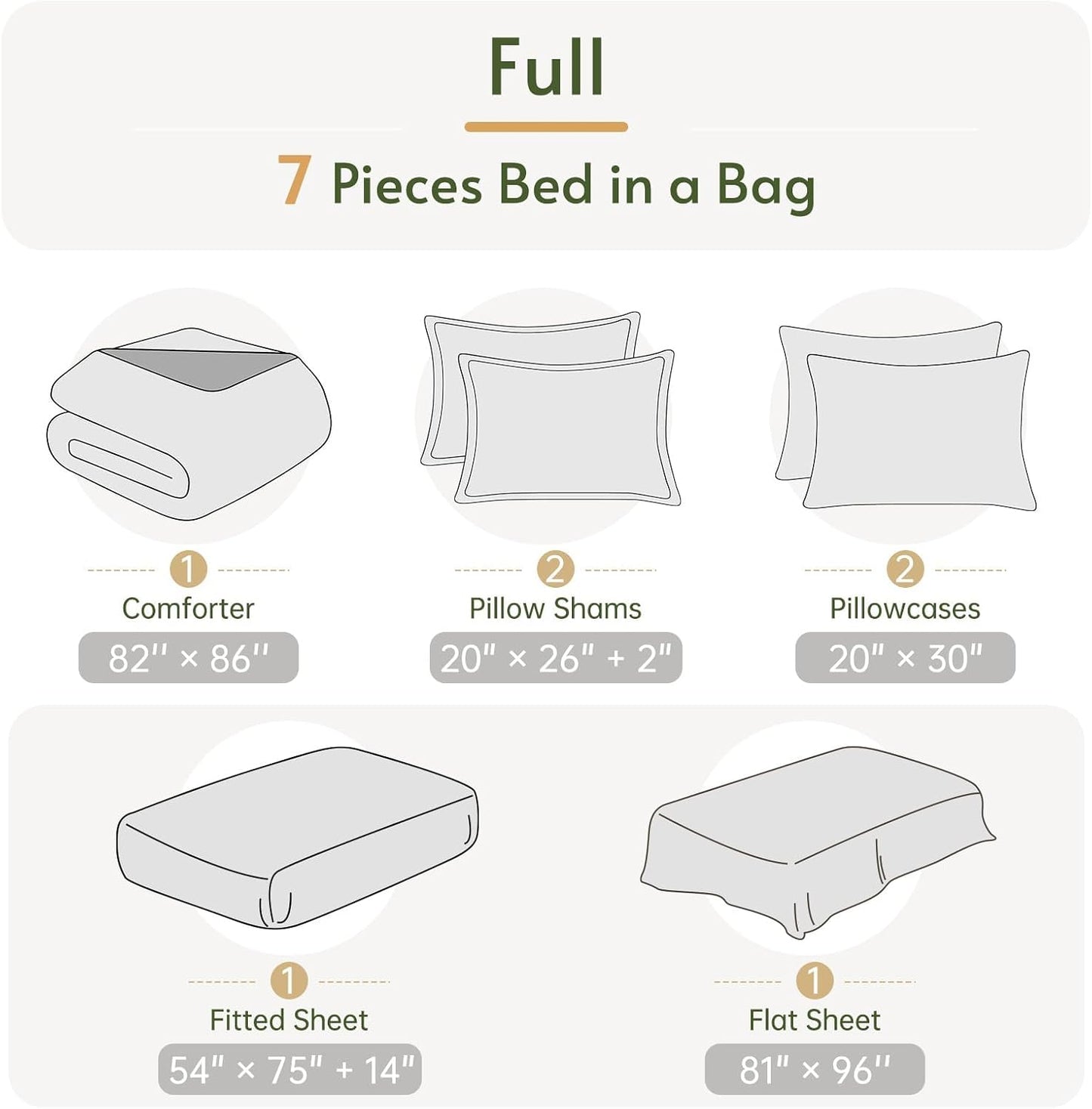 7 Pieces Full Size Comforter Set, Reversible Bed in a Bag Full, All Season Bedding Set with Comforter, Flat & Fitted Sheets, Pillowcases & Shams, Light Yellow & Ivory