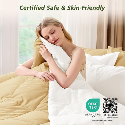 7 Pieces Full Size Comforter Set, Reversible Bed in a Bag Full, All Season Bedding Set with Comforter, Flat & Fitted Sheets, Pillowcases & Shams, Light Yellow & Ivory