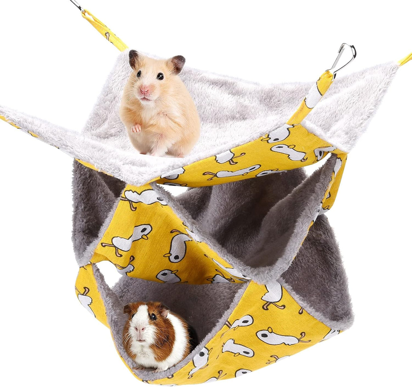 3 Tier Pet Hammocks for Cage, Ferret & Guinea Pig Accessories, 13.7x13.7 Inches, Rat Beds Hammock Hanging Bunkbed for Small Animals, Ferret, Kitten, Squirrel, Chinchilla, Parrot (Yellow)