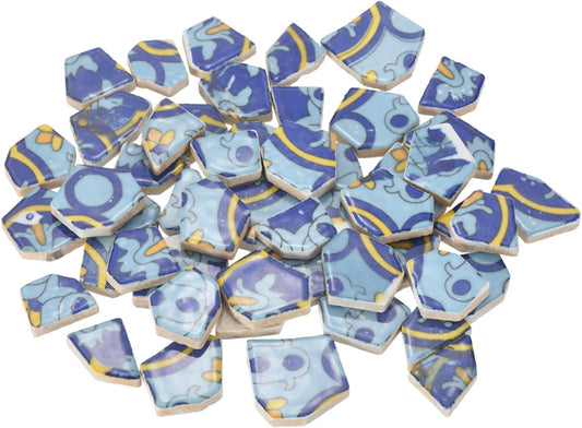 Irregular Ceramic Mosaic Tiles, 200g/0.44lb Broken Porcelain Mosaic Tiles Bulk Irregular Glazed for DIY Art Craft Making Home Decor, Blue/Yellow