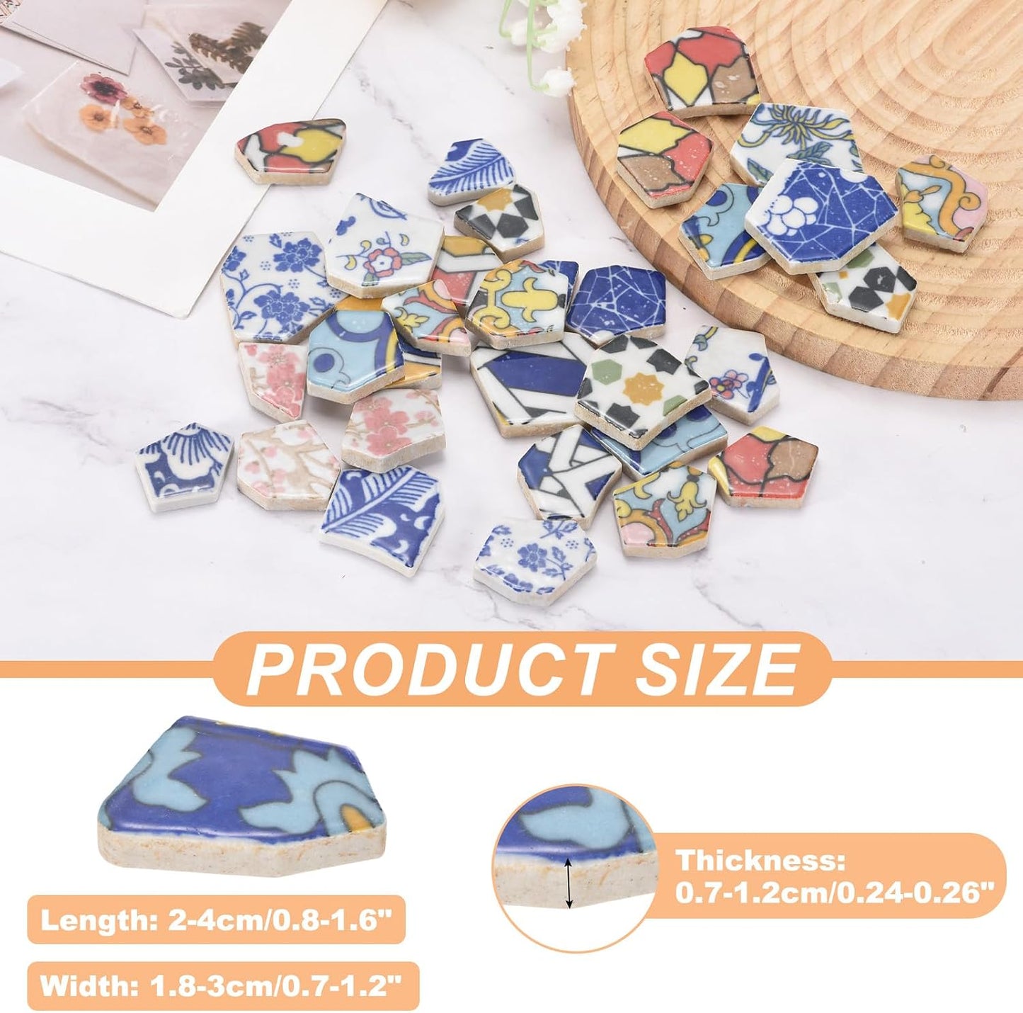 Irregular Ceramic Mosaic Tiles, 200g/0.44lb Broken Porcelain Mosaic Tiles Bulk Irregular Glazed for DIY Art Craft Making Home Decor, Blue/Yellow