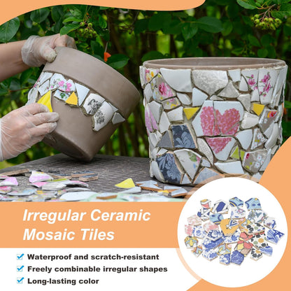 Irregular Ceramic Mosaic Tiles, 200g/0.44lb Broken Porcelain Mosaic Tiles Bulk Irregular Glazed for DIY Art Craft Making Home Decor, Blue/Yellow