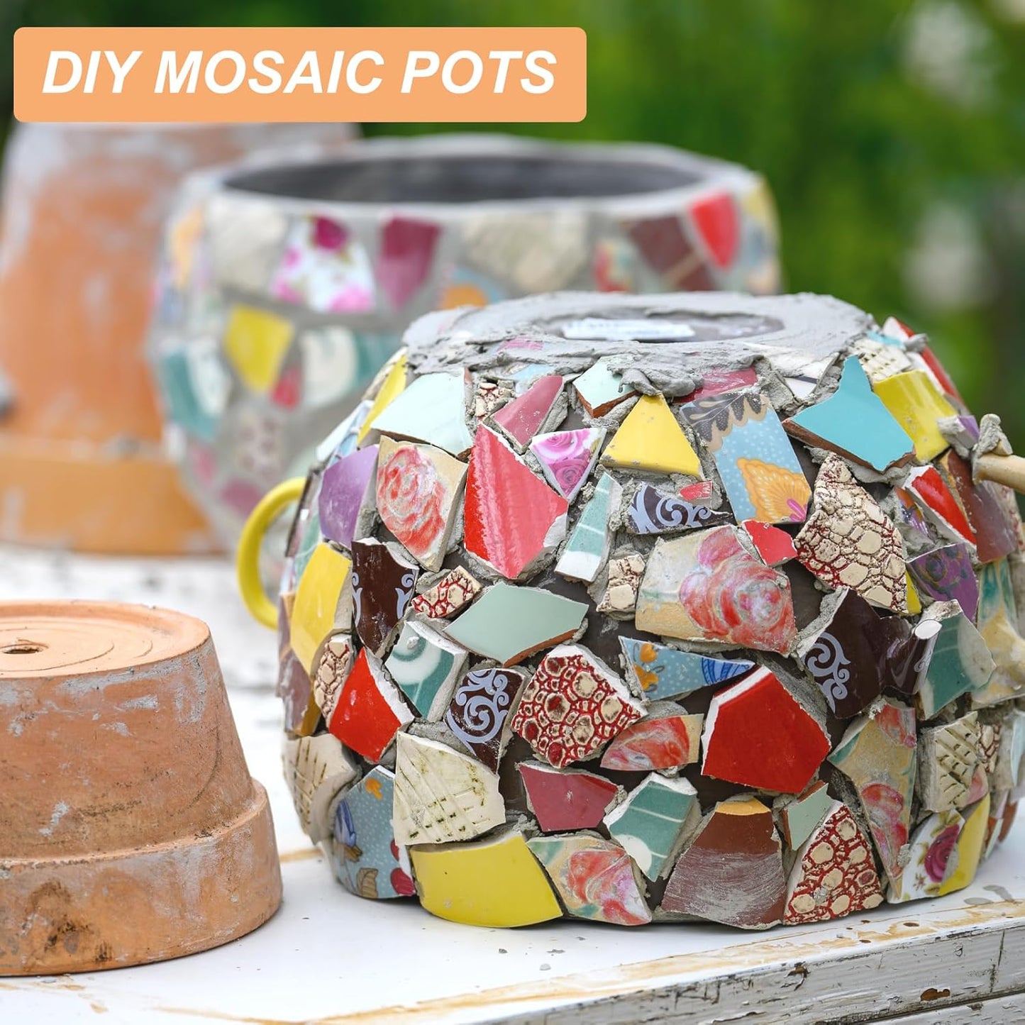 Irregular Ceramic Mosaic Tiles, 200g/0.44lb Broken Porcelain Mosaic Tiles Bulk Irregular Glazed for DIY Art Craft Making Home Decor, Blue/Yellow