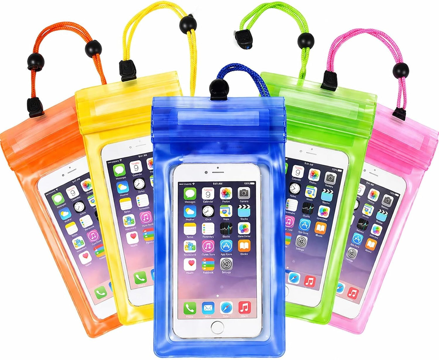 5 Pack 8.5" Multicolor Waterproof Phone Pouch, IP68 Universal Cell Phone Dry Bag Clear Case with Lanyard, Beach, Swimming, Cruise Ship Travel Essentials for iPhone 17 16 Pro Max,Samsung,and More