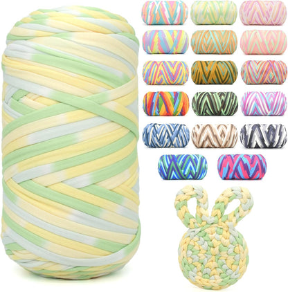 400g Tshirt Yarn for Crochet,Rainbow T Shirt Soft Elastic Fabric Chunky Thick T-Shirt Crochet Yarn for Crocheting Knitting Beginner Hand Knitting for Bag/DIY Craft/Home Decor-Green Yellow