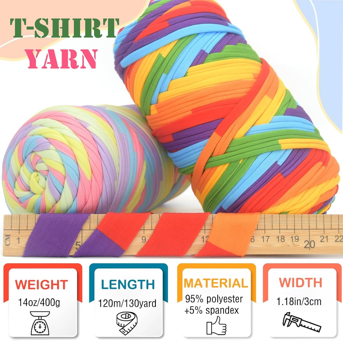 400g Tshirt Yarn for Crochet,Rainbow T Shirt Soft Elastic Fabric Chunky Thick T-Shirt Crochet Yarn for Crocheting Knitting Beginner Hand Knitting for Bag/DIY Craft/Home Decor-Green Yellow