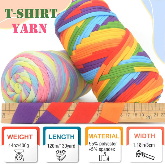 400g Tshirt Yarn for Crochet,Rainbow T Shirt Soft Elastic Fabric Chunky Thick T-Shirt Crochet Yarn for Crocheting Knitting Beginner Hand Knitting for Bag/DIY Craft/Home Decor-Green Yellow