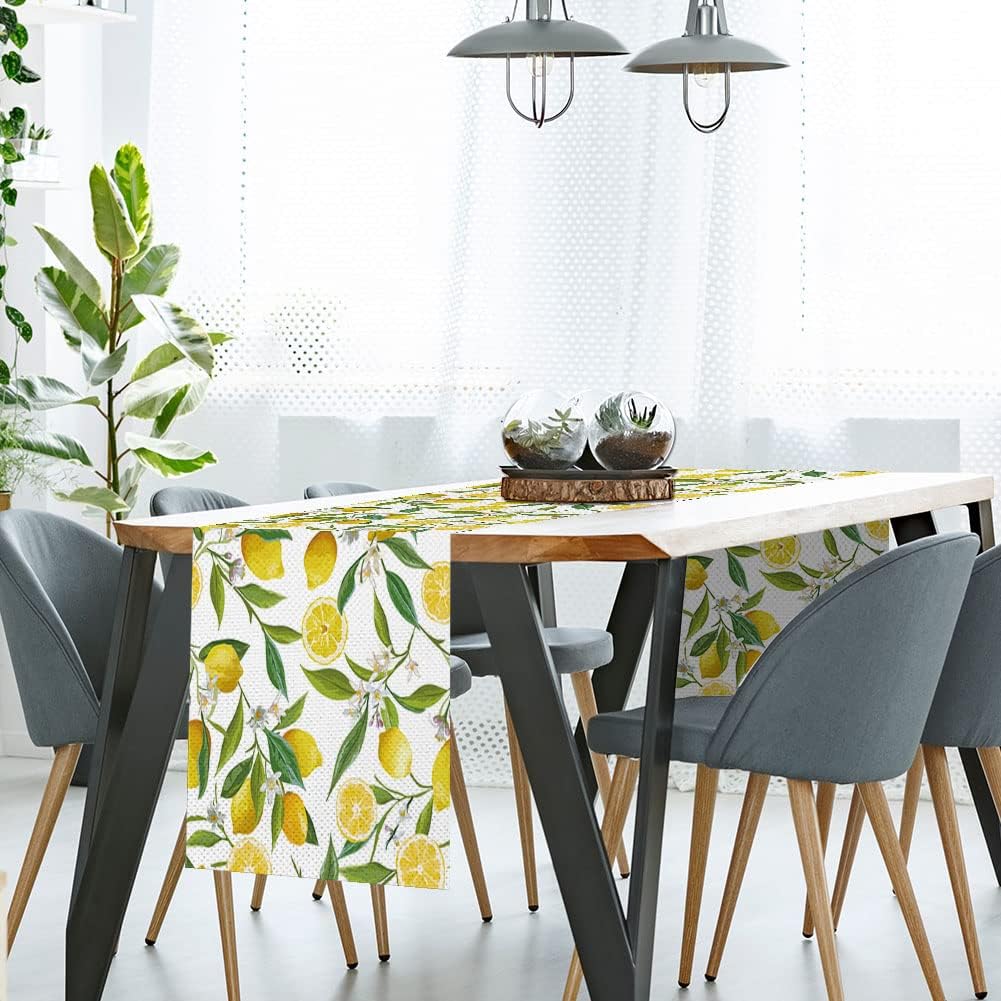Summer Lemon Table Runner, Seasonal Spring Summer Tablecloth Kitchen Dining Table Decoration for Home Party Decor 13 x 70 Inch