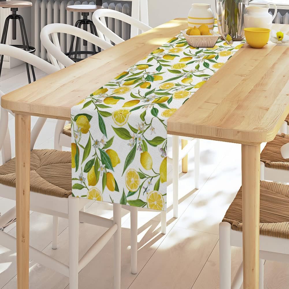 Summer Lemon Table Runner, Seasonal Spring Summer Tablecloth Kitchen Dining Table Decoration for Home Party Decor 13 x 70 Inch