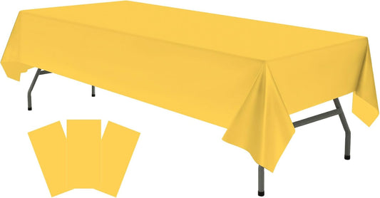 Plastic Yellow Tablecloths 3 Pack Disposable Table Covers 54 in. x 108 in. Table Cloths Bridal Shower Party Tablecovers for Parties Engagements Weddings Festivals, Fits 6 to 8 Foot Rectangle Tables