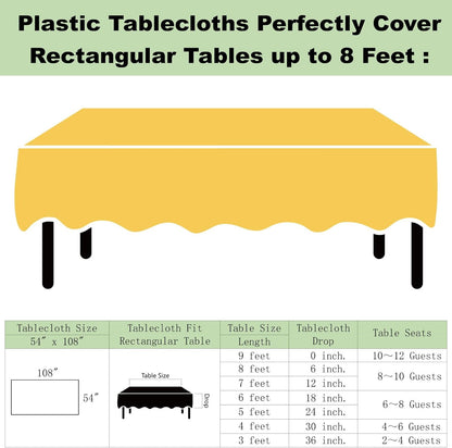 Plastic Yellow Tablecloths 3 Pack Disposable Table Covers 54 in. x 108 in. Table Cloths Bridal Shower Party Tablecovers for Parties Engagements Weddings Festivals, Fits 6 to 8 Foot Rectangle Tables