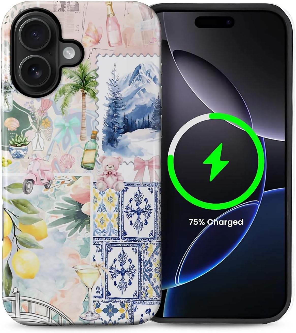 Case Compatible with iPhone 16 [Compatible with MagSafe] Hybrid 2-Layer Hard Shell Protection Case, Shockproof Protective Magnetic Cover for iPhone 16, European Lemon Summer Collage