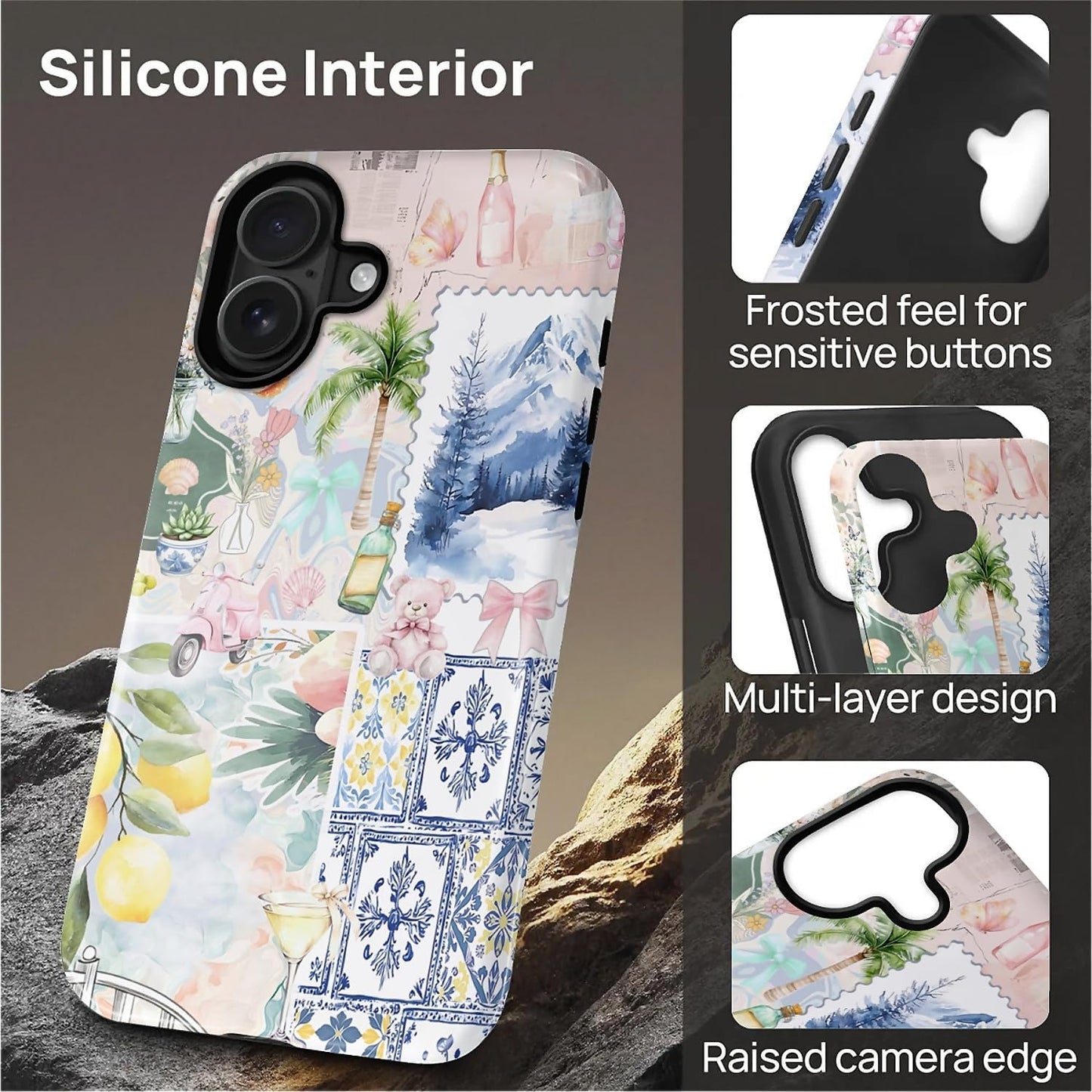Case Compatible with iPhone 16 [Compatible with MagSafe] Hybrid 2-Layer Hard Shell Protection Case, Shockproof Protective Magnetic Cover for iPhone 16, European Lemon Summer Collage