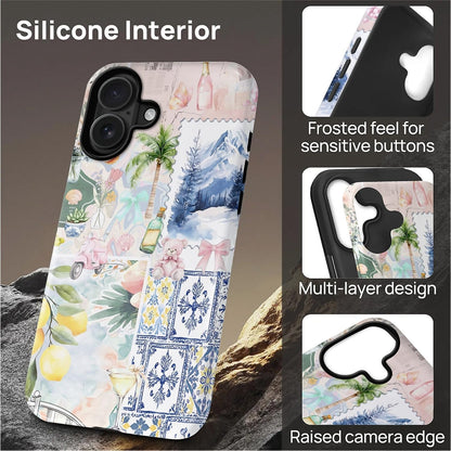 Case Compatible with iPhone 16 [Compatible with MagSafe] Hybrid 2-Layer Hard Shell Protection Case, Shockproof Protective Magnetic Cover for iPhone 16, European Lemon Summer Collage