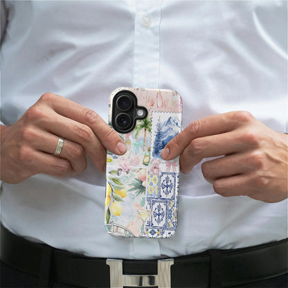 Case Compatible with iPhone 16 [Compatible with MagSafe] Hybrid 2-Layer Hard Shell Protection Case, Shockproof Protective Magnetic Cover for iPhone 16, European Lemon Summer Collage